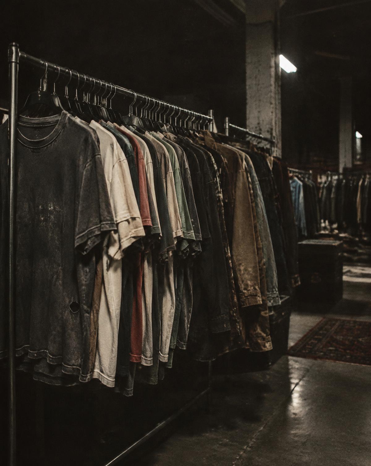 Rack of thrifted vintage clothing